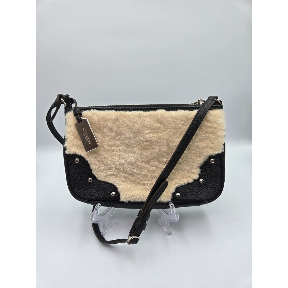 COACH‎ Shearling Leather Crossbody Bag Black Studded Purse Designer